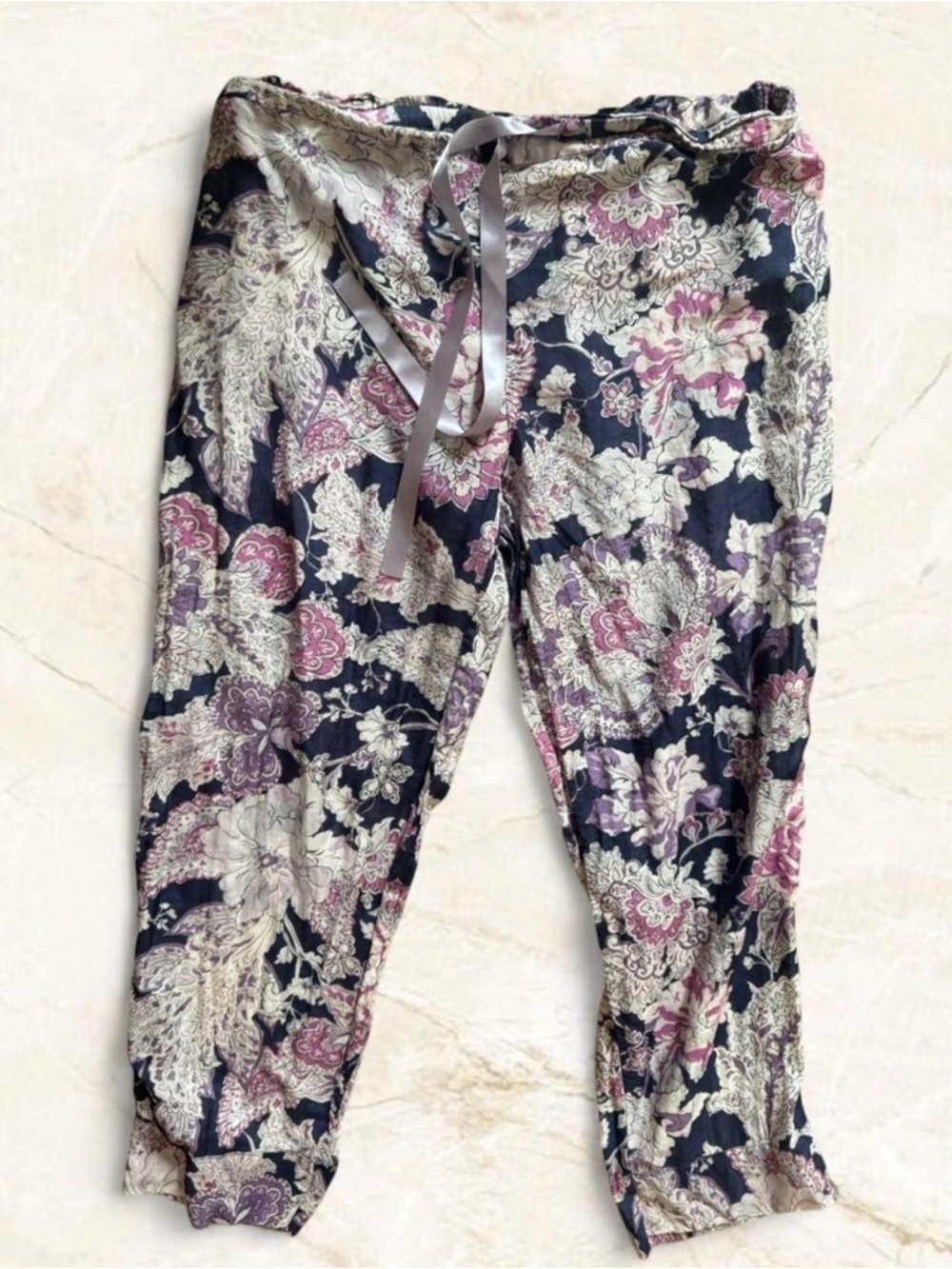 Papinelle Purple Floral Silk Blend Pajama Set size small - Picture 2 of 13